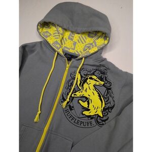 HARRY POTTER Adult‎ XS Universal Studios Hufflepuff Hoodie Gray Jacket Full Zip